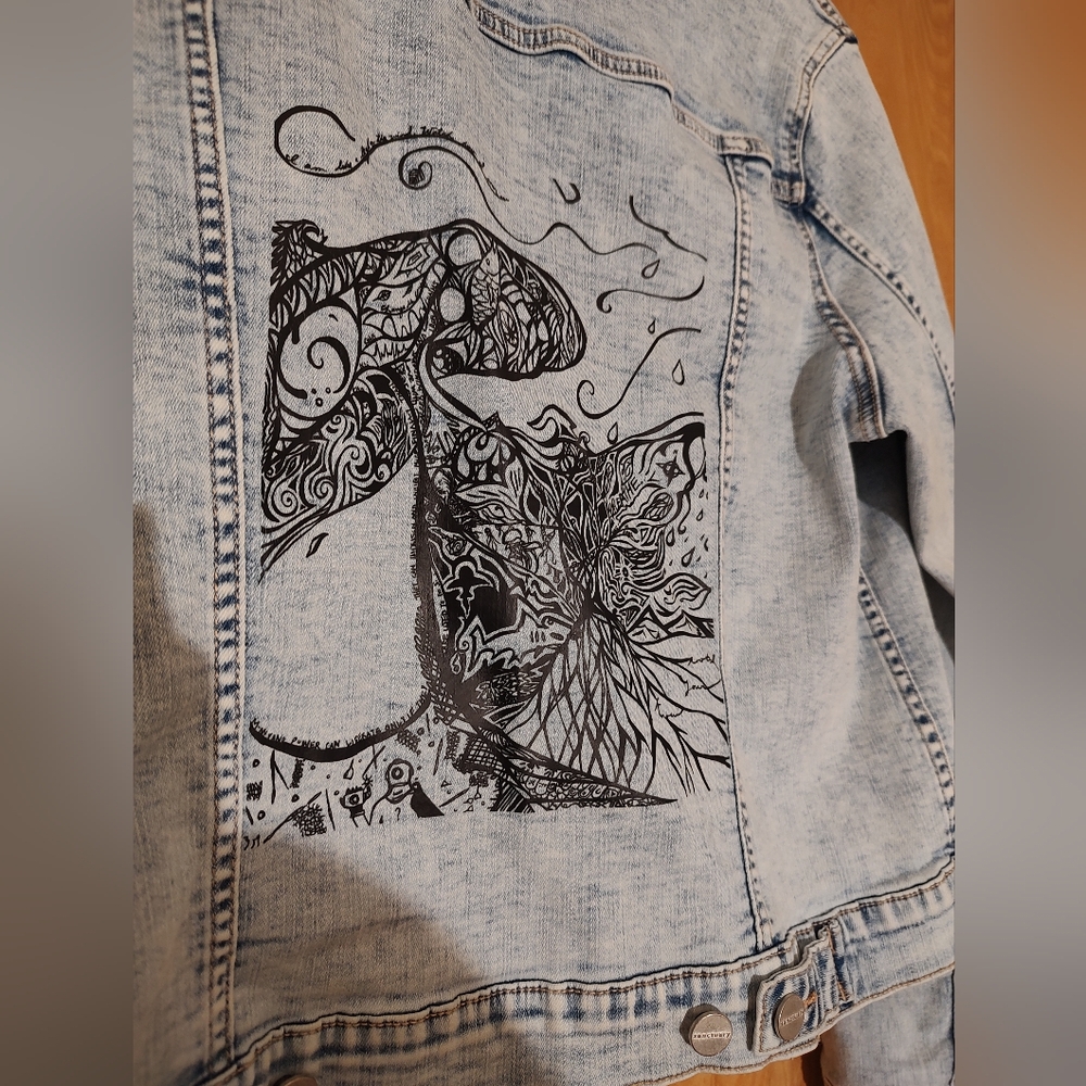 Upcycled Sanctuary Denim Jacket with Special Artwork - Big Wave Art Piece